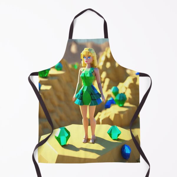 Item preview, doll looking girl wearing vibrant sea green dress standing amidst big emerald gems at the desert hills designed and sold by thebitsinc.