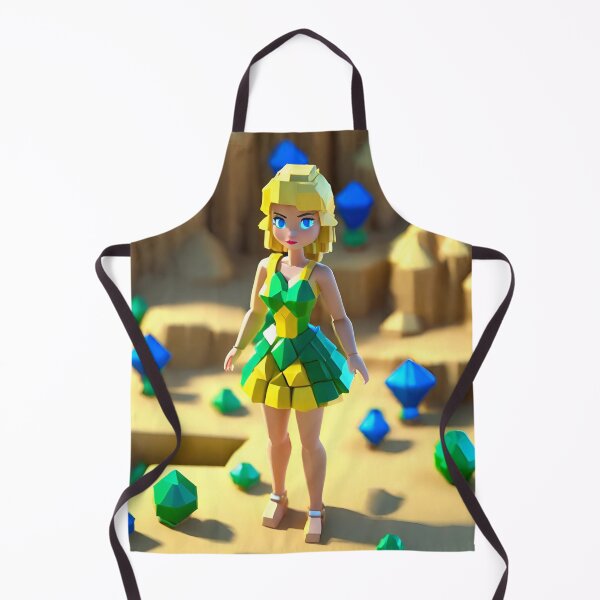 Item preview, doll looking girl wearing vibrant sea green yellow dress standing amidst big emerald and sapphire gems at the desert hills designed and sold by thebitsinc.