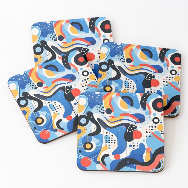 Item preview, Vibrant Geometric Fusion: Abstract Art in Blue, Red, and Yellow designed and sold by PaintbrushPlace.