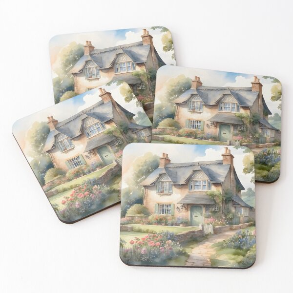Item preview, English country cottage watercolor with rustic nature view designed and sold by Jayjaynaenae.