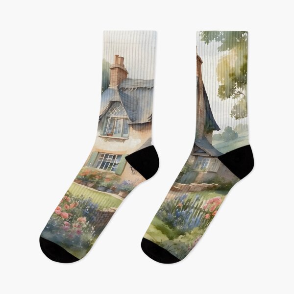 Item preview, English country cottage watercolor with rustic nature view designed and sold by Jayjaynaenae.