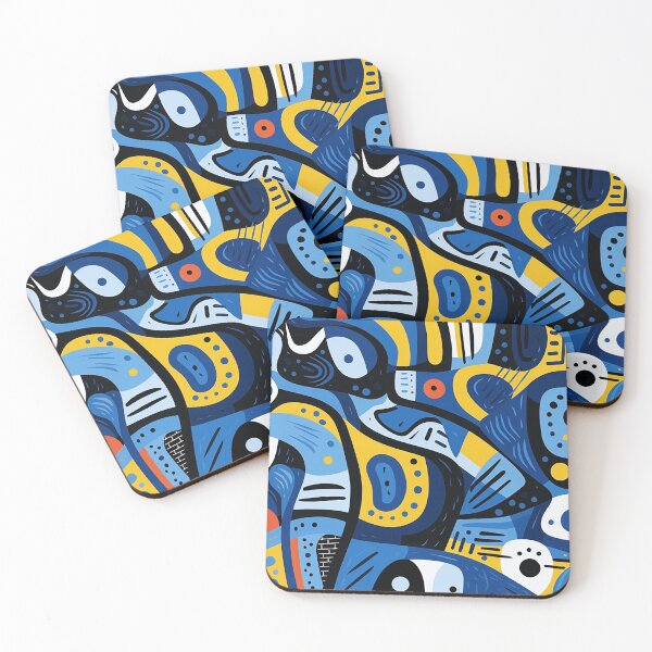 Item preview, Vibrant Geometric-Organic Blend: Blue, Red, Yellow Abstract designed and sold by PaintbrushPlace.