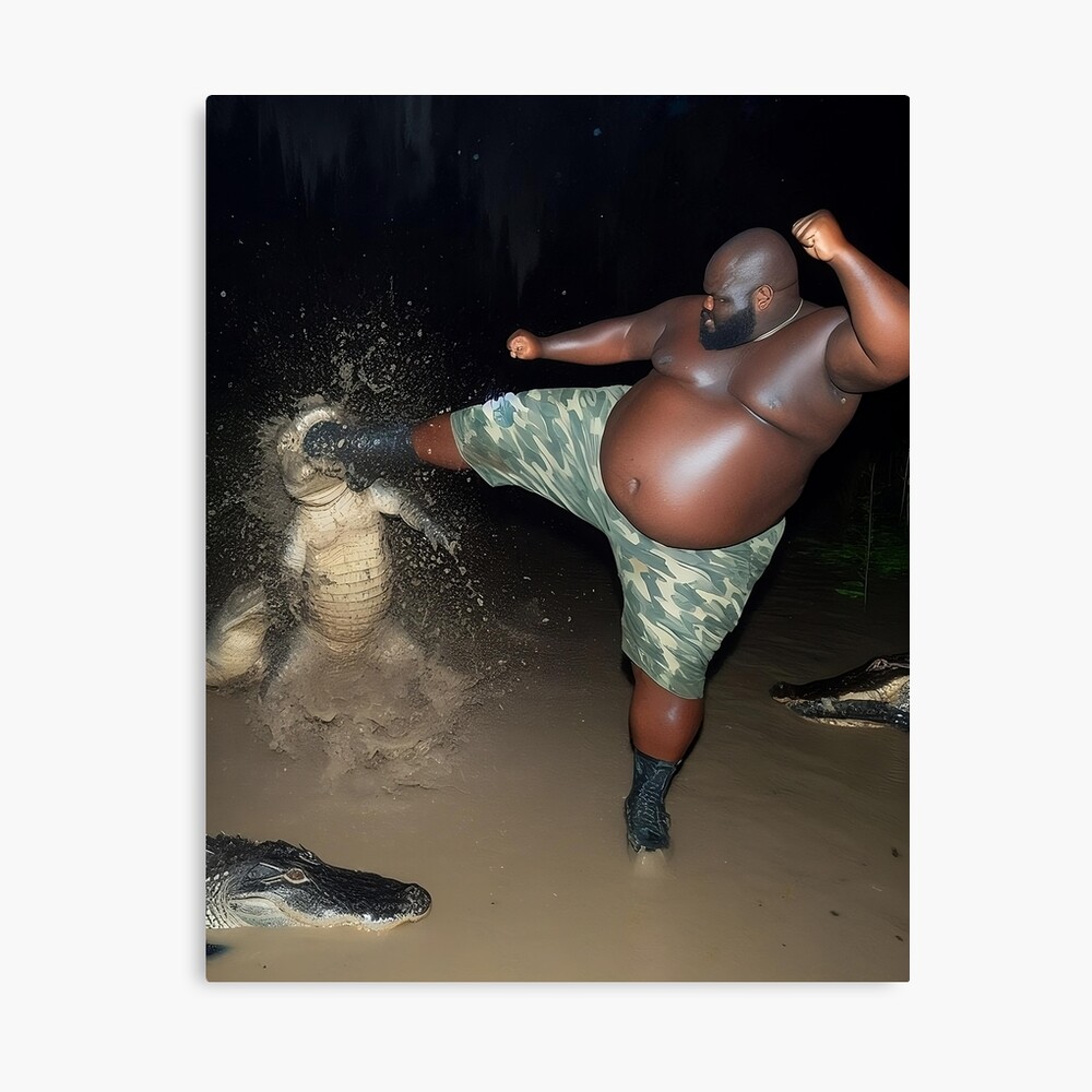 Fat Black Man Kicking Alligator Kick Gumbo Slice Meme