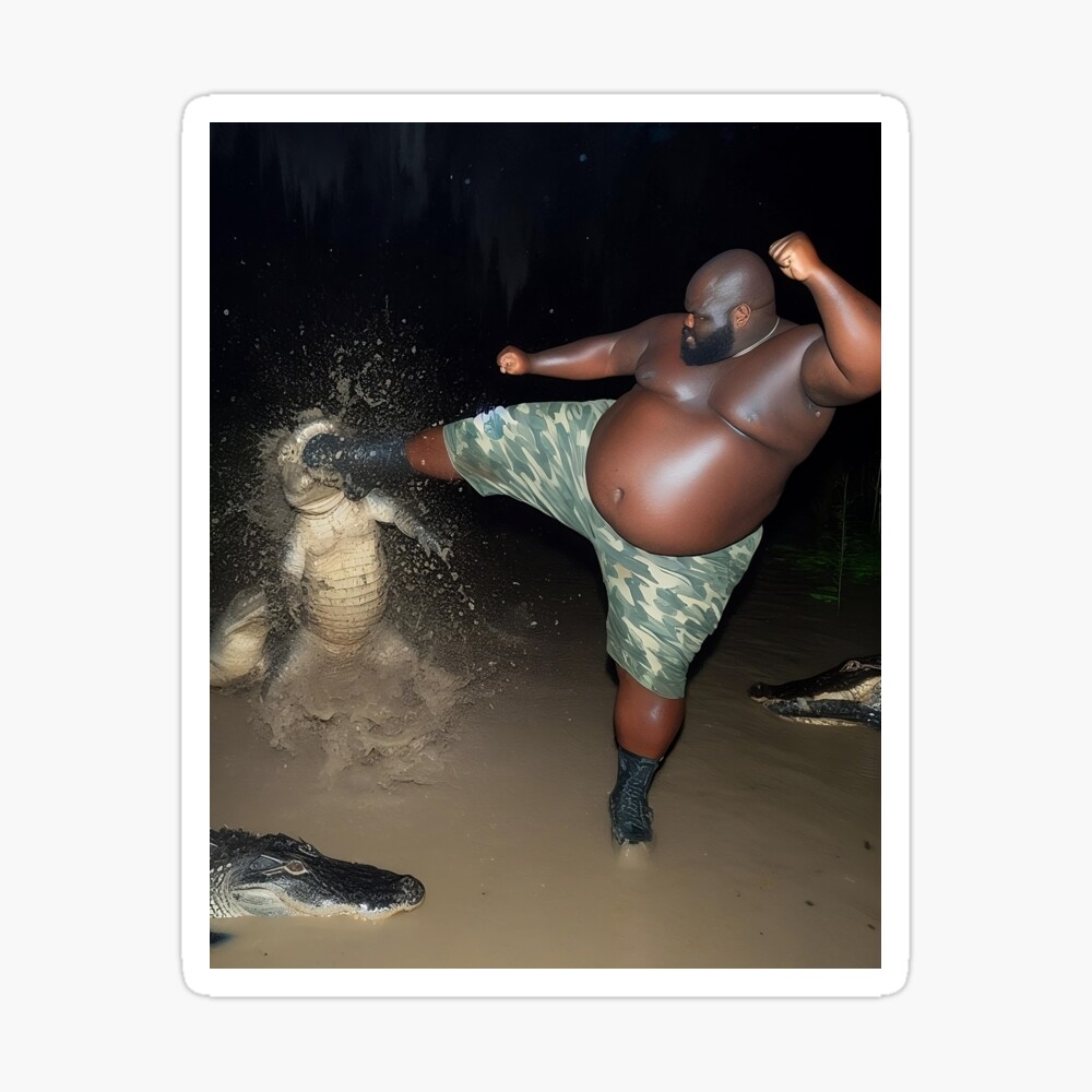 Fat Black Man Kicking Alligator Kick Gumbo Slice Meme