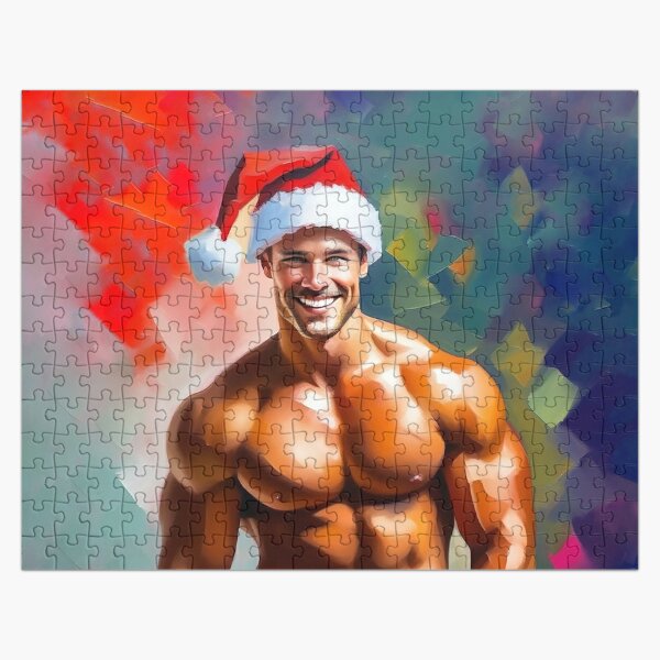 Premium Photo  Shirtless macho man in santa hat holding gifts