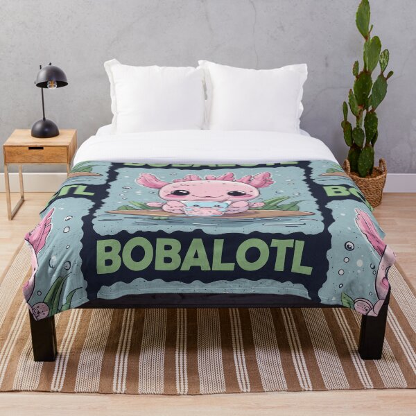 Aperçu de l'œuvre Mignon Kawaii Axolotl Boba Bleu Rose Expression Plaisirs D'été créée et vendue par DesignByMai.