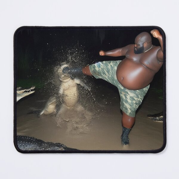 Item preview, Gumbo Slice Meme Fat Black Guy Kicking Alligator designed and sold by fomodesigns.