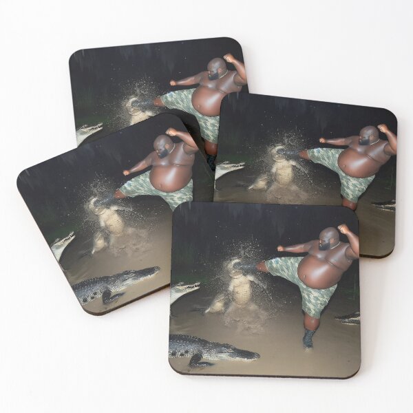 Item preview, Gumbo Slice Meme Fat Black Guy Kicking Alligator designed and sold by fomodesigns.