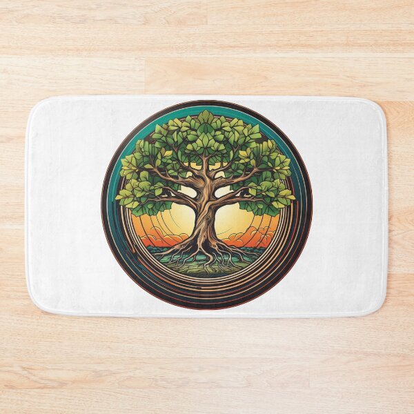 Item preview, An oak tree with roots intertwining into a retro geometric vinyl record plate. designed and sold by LittleOF Arty.