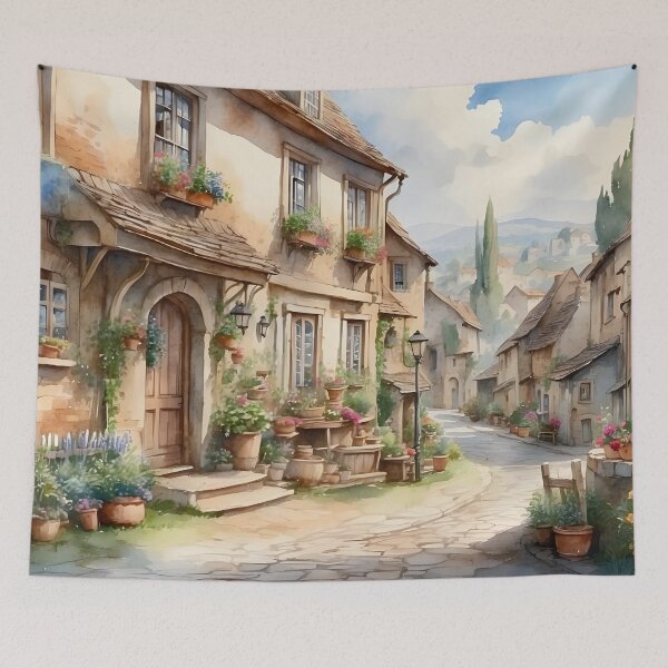 Item preview, Old European village rustic view watercolor designed and sold by Jayjaynaenae.