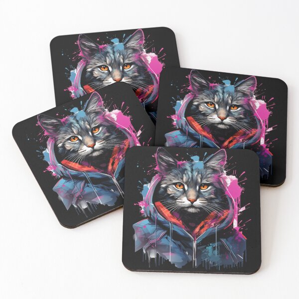 Item preview, Design of a cyberpunk alley cat, neon-eyed, streetwise,colorful, elusive. designed and sold by DeepDrop Studio.