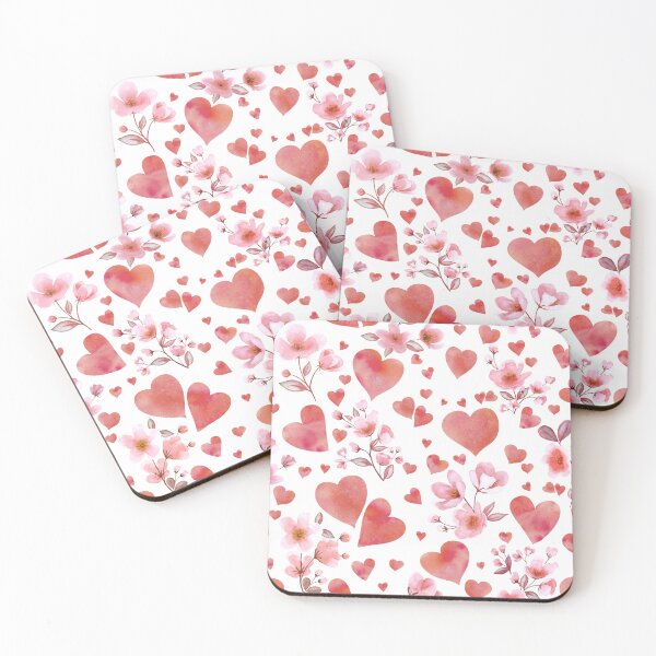 Item preview, Hearts and Cherry blossom flowers watercolor print. Pink romantic valentine composition. Spring Sakura blossom  designed and sold by likapix.