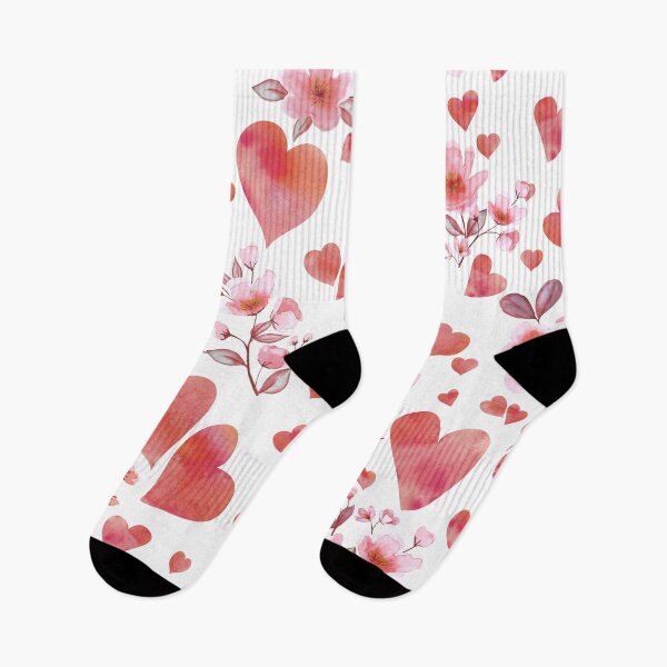 Item preview, Hearts and Cherry blossom flowers watercolor print. Pink romantic valentine composition. Spring Sakura blossom  designed and sold by likapix.