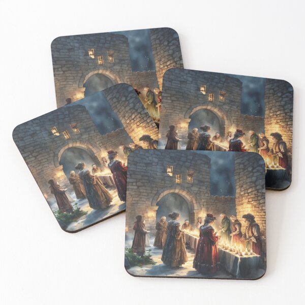 Item preview, Candlelight illuminates the ancient castle's stone walls as people dressed in period costumes participate in ancient rituals, celebrating a Christmas rich in historical ambiance. designed and sold by SleeeepyStudio.