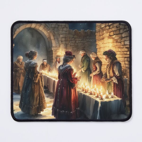 Item preview, Candlelight illuminates the ancient castle's stone walls as people dressed in period costumes participate in ancient rituals, celebrating a Christmas rich in historical ambiance. designed and sold by SleeeepyStudio.