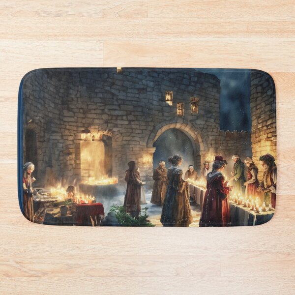 Item preview, Candlelight illuminates the ancient castle's stone walls as people dressed in period costumes participate in ancient rituals, celebrating a Christmas rich in historical ambiance. designed and sold by SleeeepyStudio.