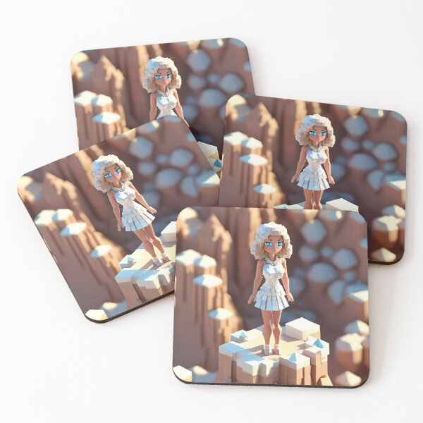 Item preview, doll looking girl wearing white mini dress standing amidst big diamonds at the desert hills designed and sold by thebitsinc.