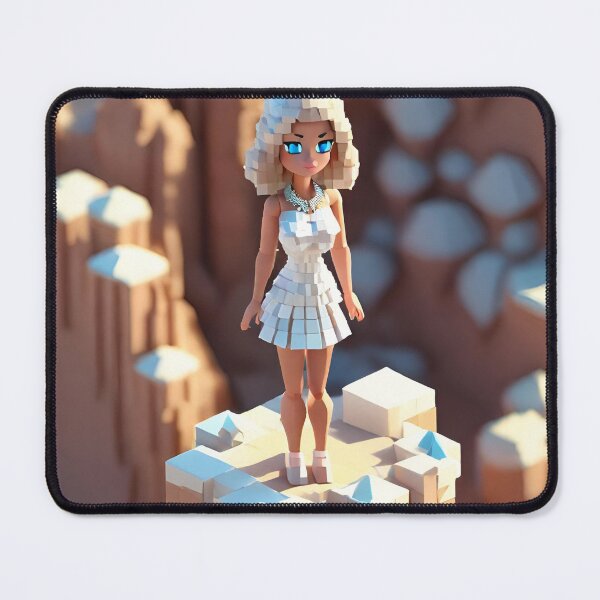 Item preview, doll looking girl wearing white mini dress standing amidst big diamonds at the desert hills designed and sold by thebitsinc.