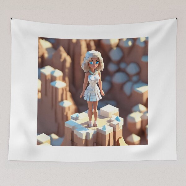 Item preview, doll looking girl wearing white mini dress standing amidst big diamonds at the desert hills designed and sold by thebitsinc.