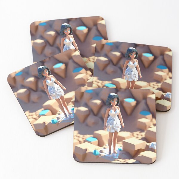Item preview, doll looking girl wearing white mini dress standing amidst diamonds at the desert hills designed and sold by thebitsinc.