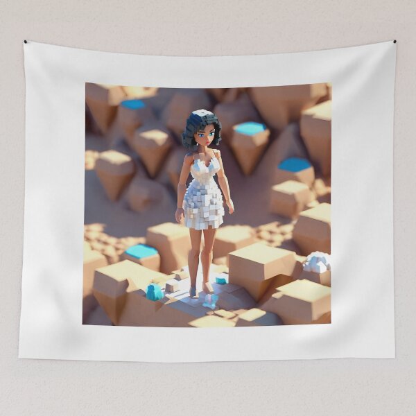 Item preview, doll looking girl wearing white mini dress standing amidst diamonds at the desert hills designed and sold by thebitsinc.