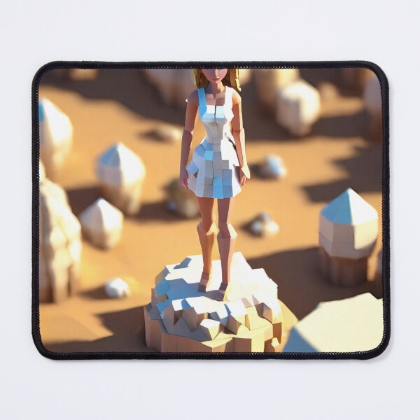 Item preview, doll looking girl wearing white mini dress standing amidst big diamonds at the desert hills designed and sold by thebitsinc.