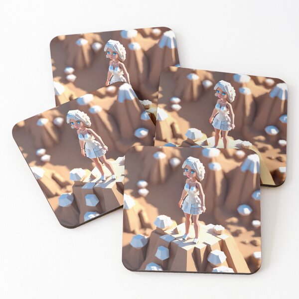 Item preview, doll looking girl wearing white mini dress standing amidst big diamonds at the desert hills designed and sold by thebitsinc.