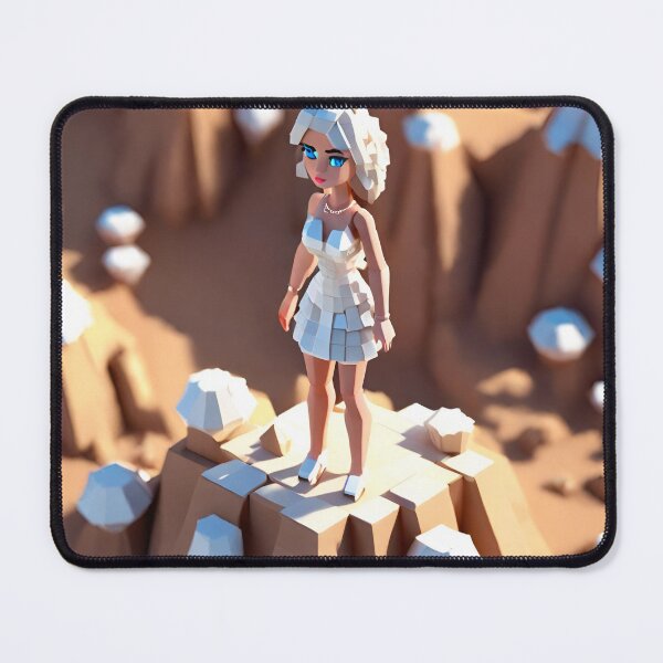 Item preview, doll looking girl wearing white mini dress standing amidst big diamonds at the desert hills designed and sold by thebitsinc.