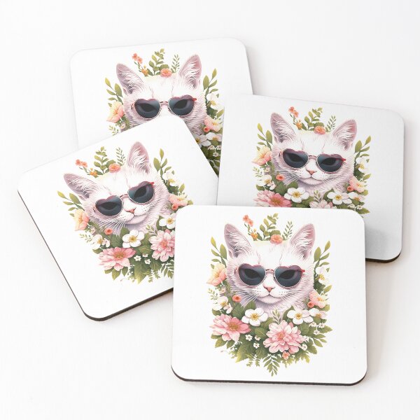 Item preview, Cute cat in glasses with flowers designed and sold by NickChe.