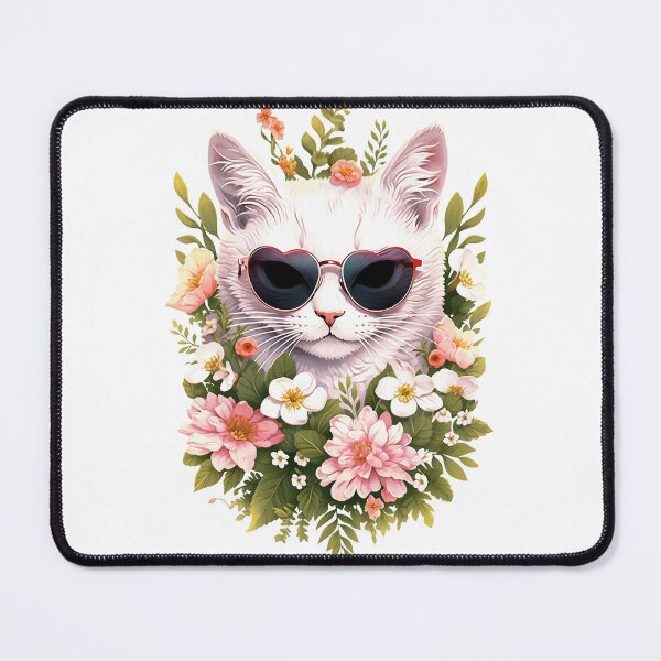Item preview, Cute cat in glasses with flowers designed and sold by NickChe.