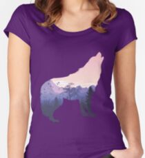Double Exposure Wolf with Landscape Women's Fitted Scoop T-Shirt