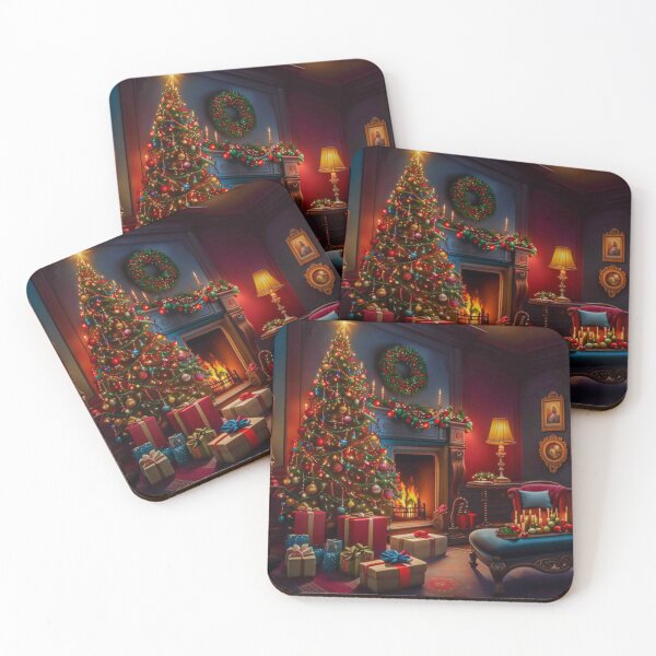 Item preview, Cozy & Warm Christmas Living Room With Christmas Tree, Warm Fireplace and presents Under the Tree designed and sold by MyArt23.
