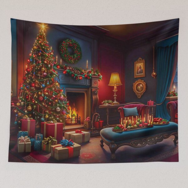 Item preview, Cozy & Warm Christmas Living Room With Christmas Tree, Warm Fireplace and presents Under the Tree designed and sold by MyArt23.