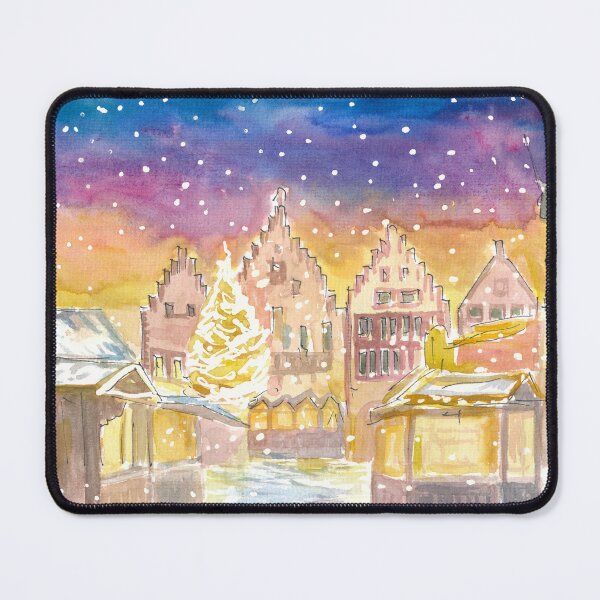 Item preview, Frankfurt Germany Romantic Christmas Market at Night and Snowing designed and sold by artshop77.