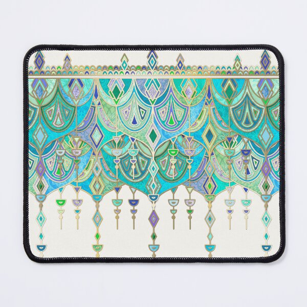 Item preview, Art Deco Double Drop in Jade and Aquamarine on Cream designed and sold by micklyn.