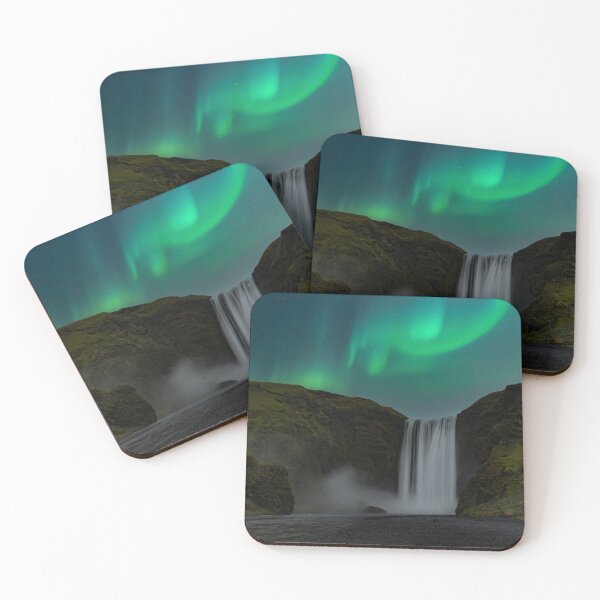 Item preview, Skogafoss waterfall in Iceland with northern lights designed and sold by pietrofoto.