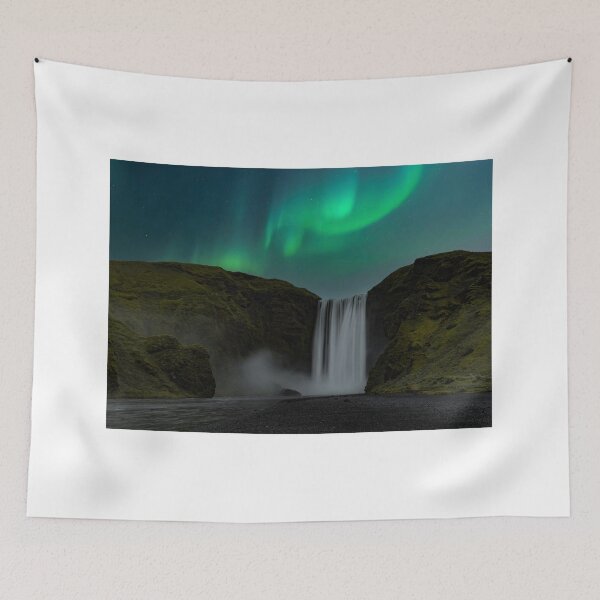 Item preview, Skogafoss waterfall in Iceland with northern lights designed and sold by pietrofoto.