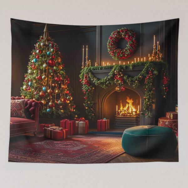 Item preview, Cozy & Warm Christmas Living Room With Window - Christmas Tree, Warm Fireplace and Presents Under the Tree designed and sold by MyArt23.