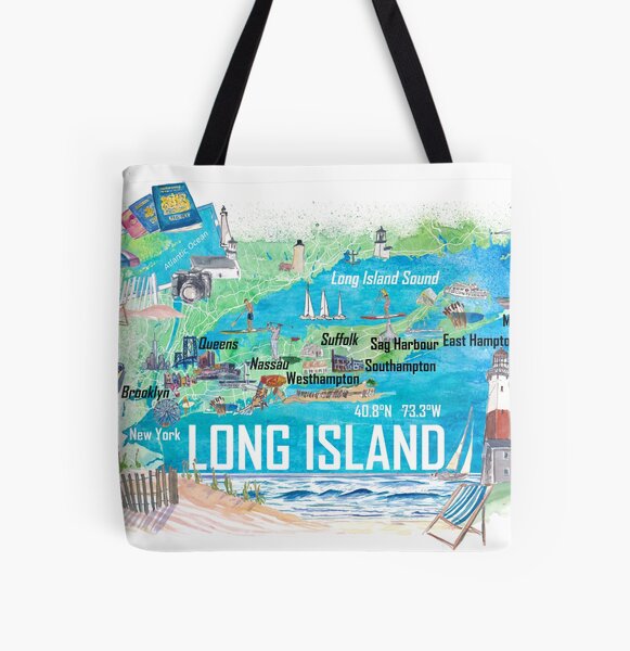 Item preview, Long Island Illustrated Map with Roads and Highlights designed and sold by artshop77.