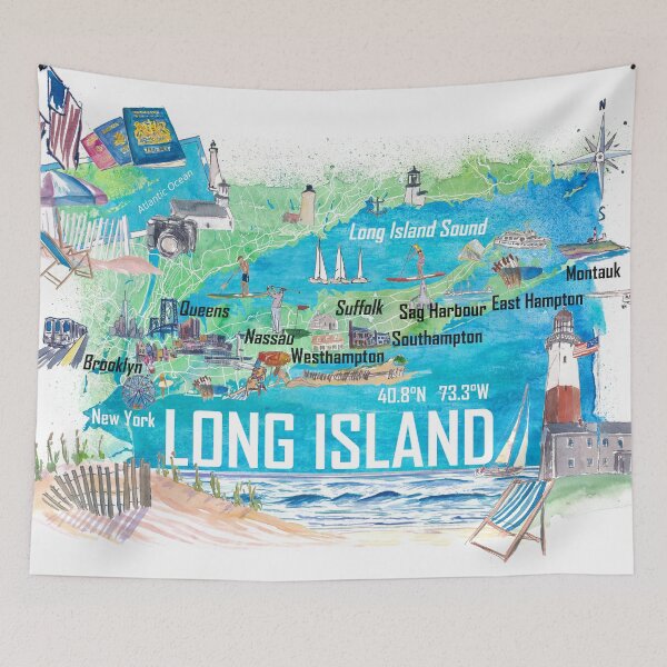 Item preview, Long Island Illustrated Map with Roads and Highlights designed and sold by artshop77.