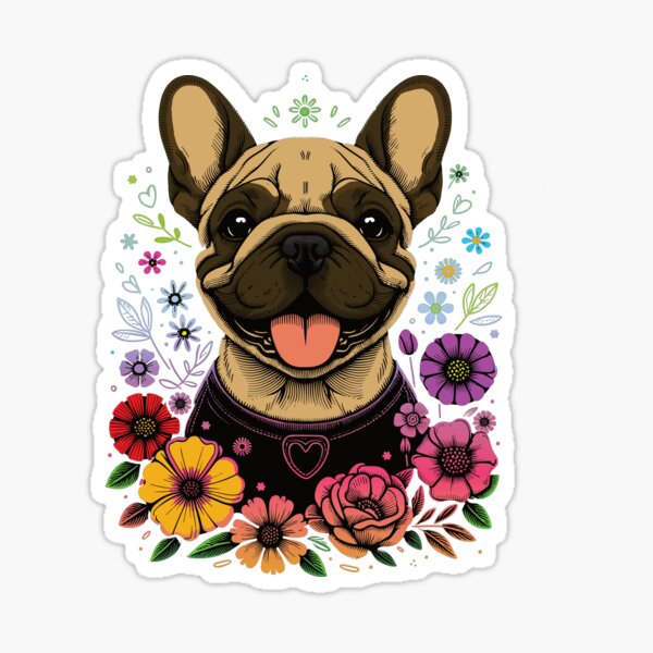 French Bulldog & Flowers in Colour white background Sticker
