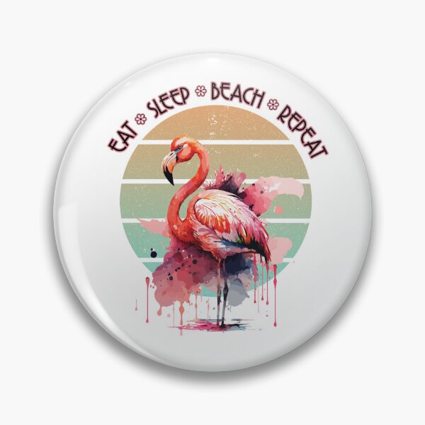 Item preview, EAT SLEEP BEACH REPEAT Flamingo Retro Sunset Watercolor Art designed and sold by adriana-holmes.