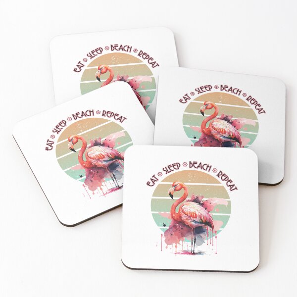 Item preview, EAT SLEEP BEACH REPEAT Flamingo Retro Sunset Watercolor Art designed and sold by adriana-holmes.