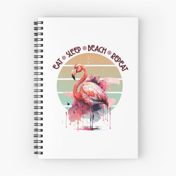Item preview, EAT SLEEP BEACH REPEAT Flamingo Retro Sunset Watercolor Art designed and sold by adriana-holmes.