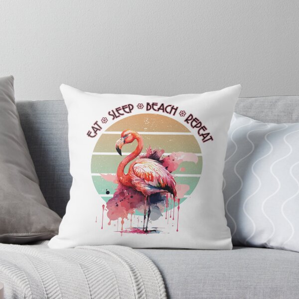 Item preview, EAT SLEEP BEACH REPEAT Flamingo Retro Sunset Watercolor Art designed and sold by adriana-holmes.