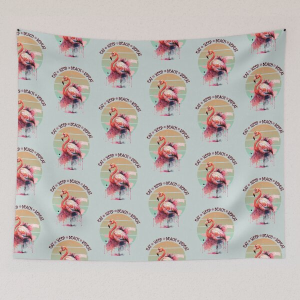 Item preview, EAT SLEEP BEACH REPEAT Flamingo Retro Sunset Watercolor Art designed and sold by adriana-holmes.