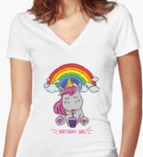 Unicorn party kid’s T-shirt for girls “I am pink unicorn” Women's Fitted V-Neck T-Shirt