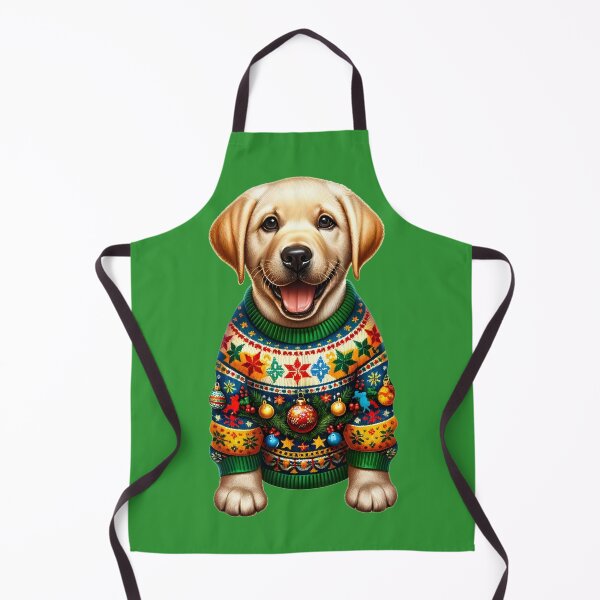Item preview, Merry Woofmas | Cheerful Labrador puppy in a colorful Christmas sweater designed and sold by TheMostLikely.