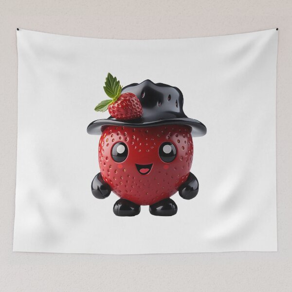 Item preview, Cute Kawaii Strawberry with Black Hat designed and sold by CuteopiaGallery.