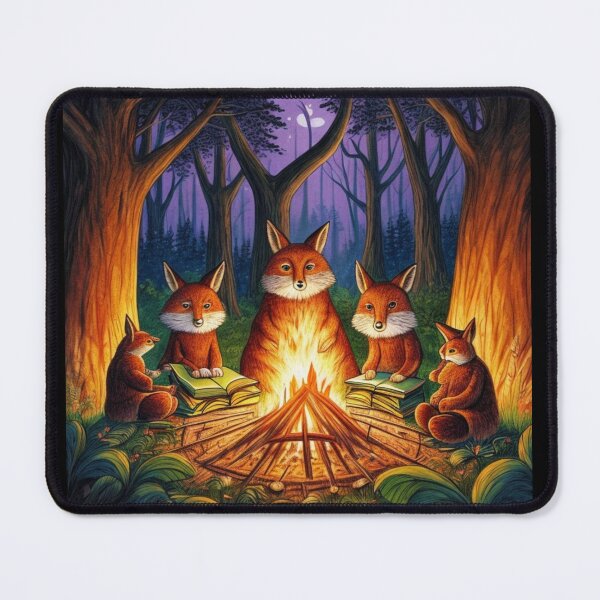 Item preview, Boring fire in a forest with rabbit, wolf,fox and other animals reading books, cute animals reading books designed and sold by Obinne.